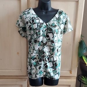 Teal & Brown Watercolor Blouse